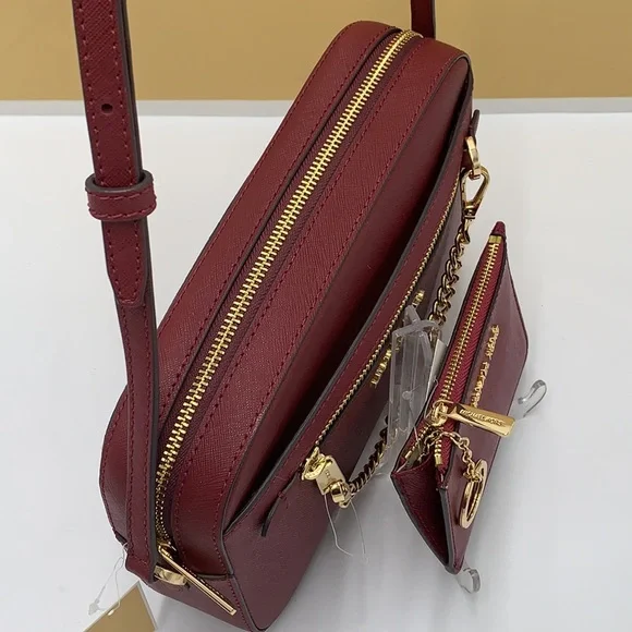 MICHAEL KORS LARGE EW ZIP CHAIN CROSSBODY DARK CHERRY & SM TZ COINPOUCH MULBERR - Picture 5 of 16